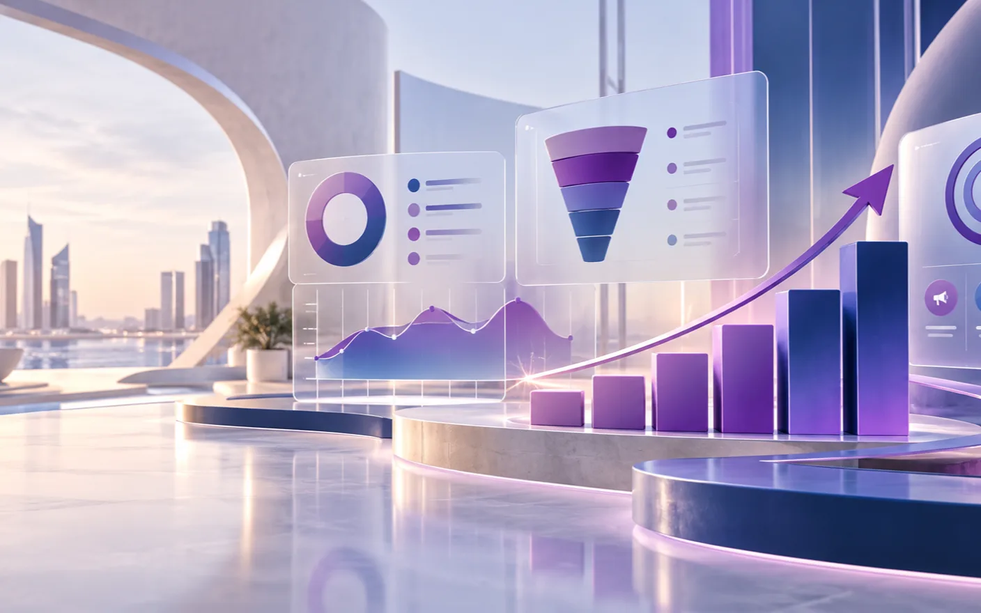 Abstract marketing analytics and brand-growth visualization